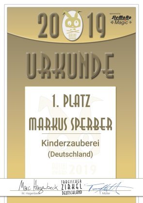 Urkunde HASINI Award 2019 Markus Sperber